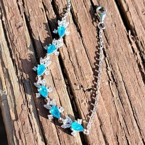 NEW STERLING SILVER + 14K GOLD PLATED Unheated Pear Blue Apatite Bracelet